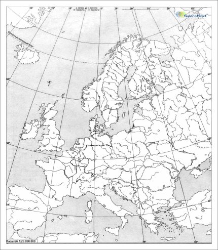Описание: Контурная карта Европы (ч/б для печати)